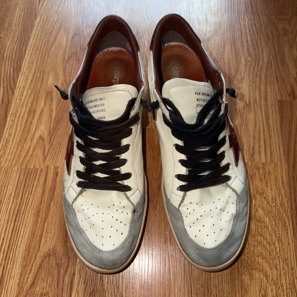 Golden Goose White Gray Brown Leather Star-Accent Sneakers